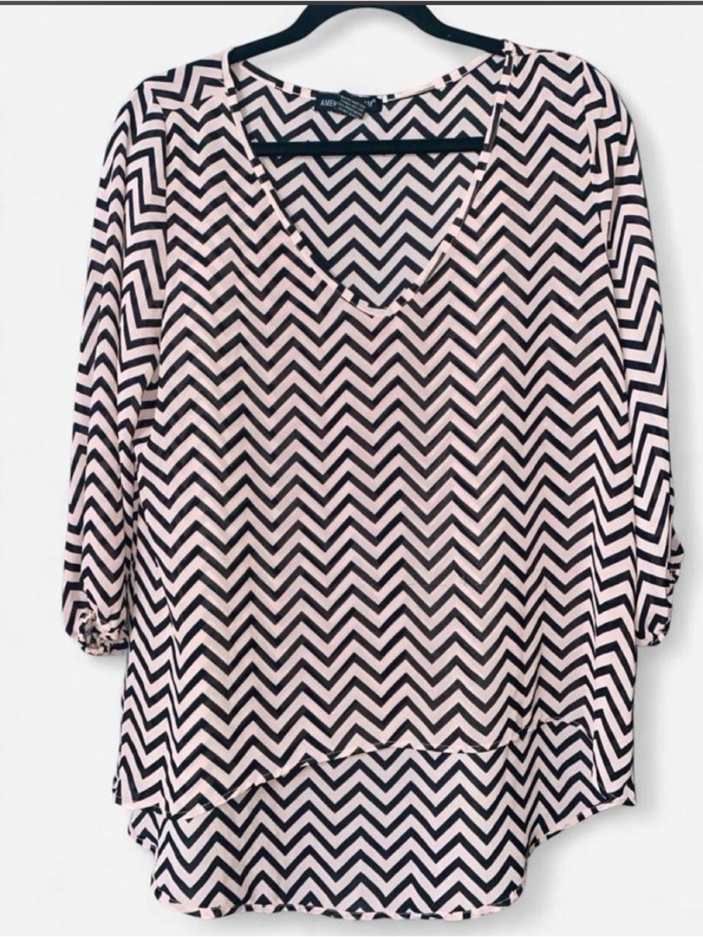 American Dream Pink & Black Chevron V-Neck Tunic